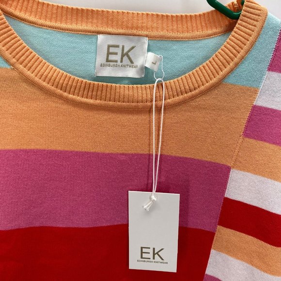 Edinburgh Knitwear Womens Colorful Long Sleeve Sweater Crewneck Bold Stripe sz L - Picture 5 of 10